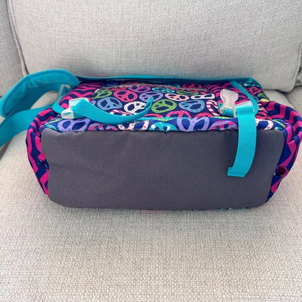 GARNET HILL KIDS Colorful Peace Pattern Messenger School Crossbody Bag Teal Pink